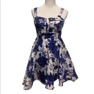Ixia | Blue & White Floral Print Flowy Circle Dress